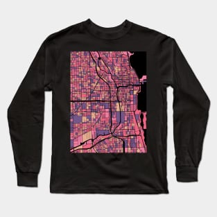 Chicago Map Pattern in Purple & Pink Long Sleeve T-Shirt